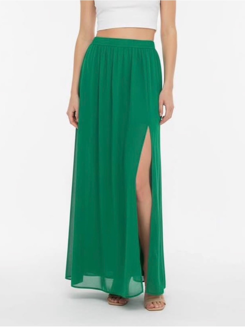Forever 21 Green Maxi Skirt with High Side Slit
